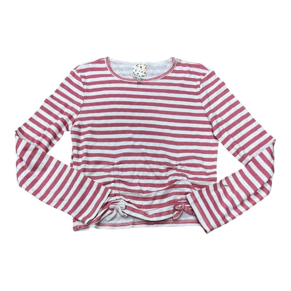 Belle du Jour Pink Striped Heart Cinched Girl Sweater L